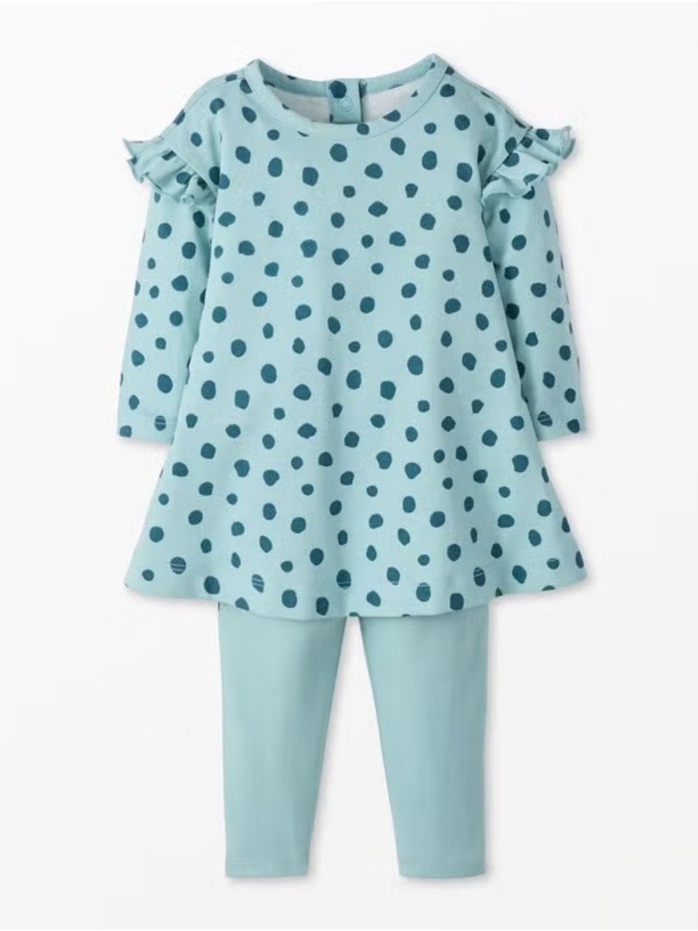 Light blue Ruffle dot Shoulder Dress And Leggings 0-3 Mo